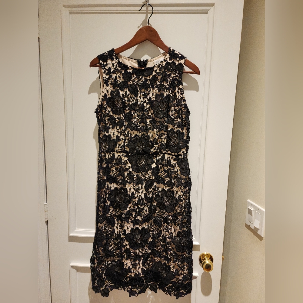 Beige by eci black lace dress, size 8